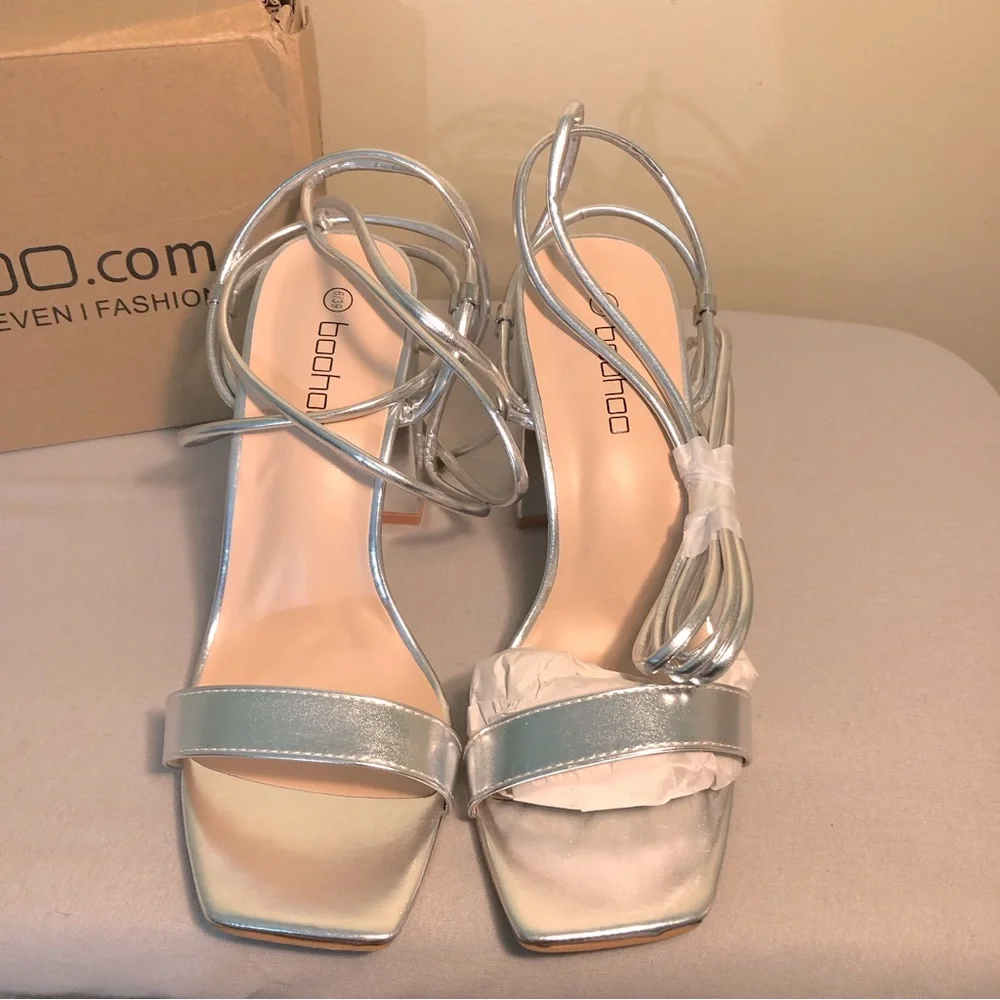Women’s lace up silver, high heels, Size 7/7.5 - Picture 6 of 7